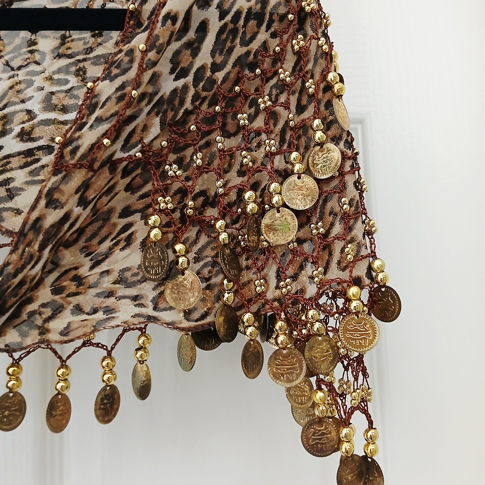 Leopard Print Scarf with Gold Coin Accents - Picture 9 of 11